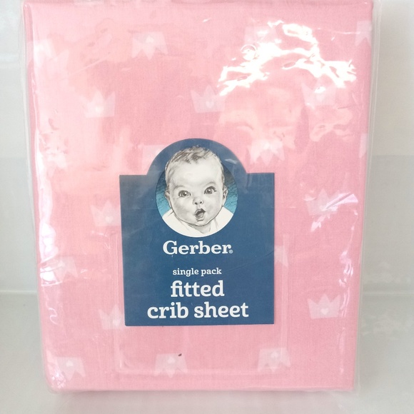 GERBER: Single Pack PRINCESS CROWN Fitted Baby Girl Crib Sheet - Nursery - Picture 2 of 3